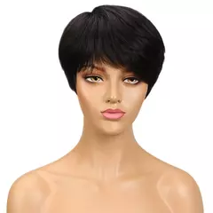 Lekker-Short Pixie Cut Perucas de Cabelo Humano para Mulheres, Natural Preto, Mu - loja online