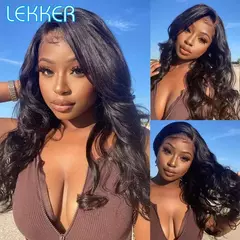 Lekker-Body Wave Lace Frontal Cabelo Humano Perucas para Mulheres, Pré Arrumada - ESPAÇO MULHER
