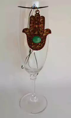 Pingente de Àgata Verde e Bambu Hansa Mão de Fátima - MEDILUX CORTE A LASER