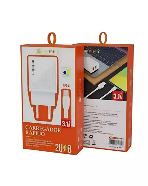 CARREGADOR 2 USB 3.1 TYPE C PEI-211-3
