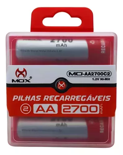 KIT 2 PILHAS RECARREGÁVEIS AA MO-AA2700C2MOX