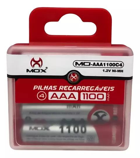 KIT 4 PILHAS RECARREGÁVEIS AAA MO-AAA1100C4MOX