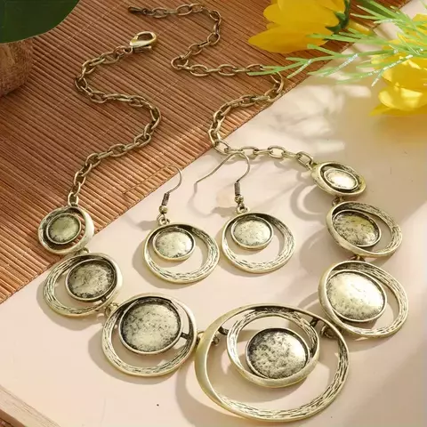 Juego de joyería esmaltada boho-chic - círculos geométricos de aleación de zinc