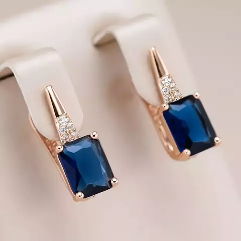 Pendientes cuadrados brillantes de circonita azul para mujeres