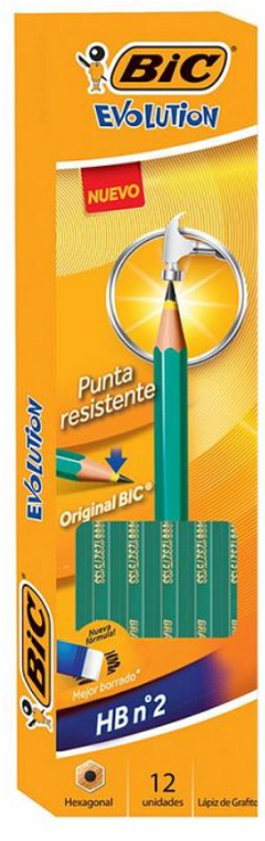 Lapiz Bic Evolution Negro con goma x12 u.