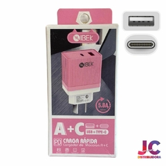 CABEZAL TIPO C + USB 5.8A PASTEL IBEK - comprar online