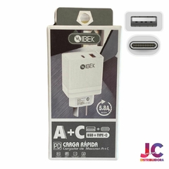 CABEZAL TIPO C + USB 5.8A PASTEL IBEK en internet