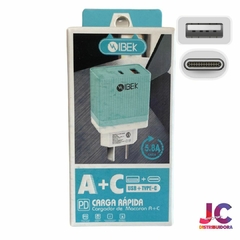 CABEZAL TIPO C + USB 5.8A PASTEL IBEK - JC DISTRIBUIDORA