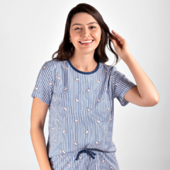 Pijama Short Doll Adulto Feminino Listras