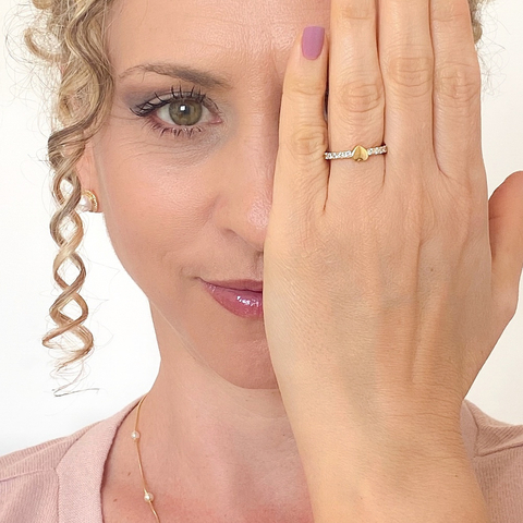 Anel Coração Micro Zircônias Aurora em Banho Ouro 18k - comprar online