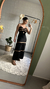 VESTIDO MIDI COM FAIXAS - PRETO