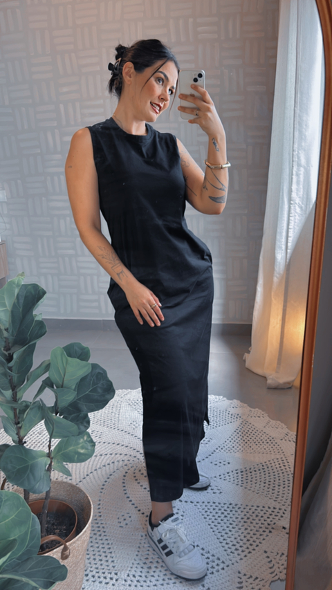 VESTIDO MIDI RETO - PRETO - comprar online