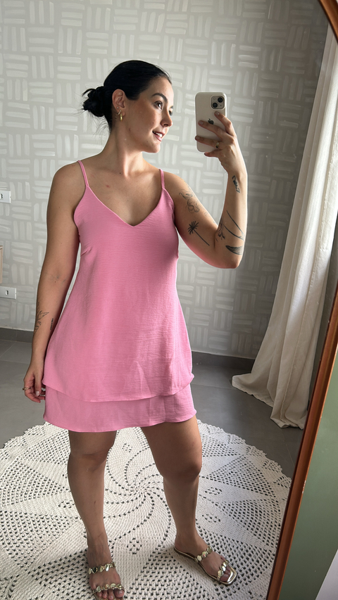 VESTIDO CURTO ALÇA FINA - ROSA - comprar online