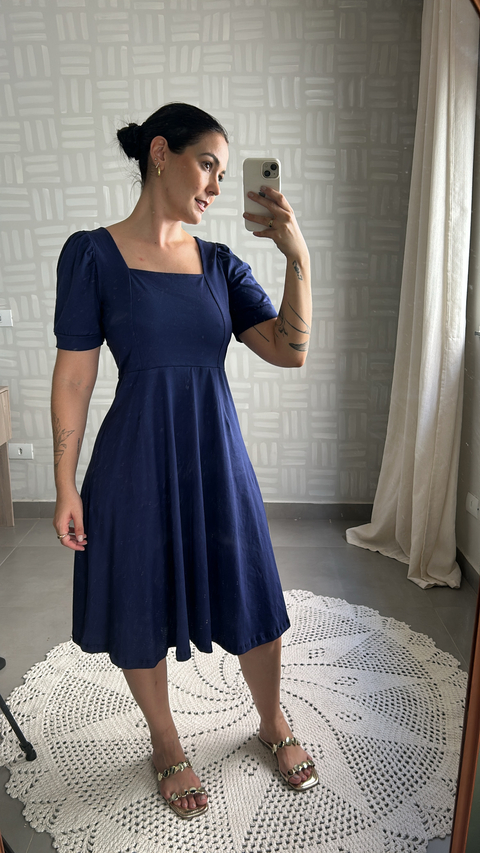 VESTIDO MIDI COM MANGA - AZUL - comprar online