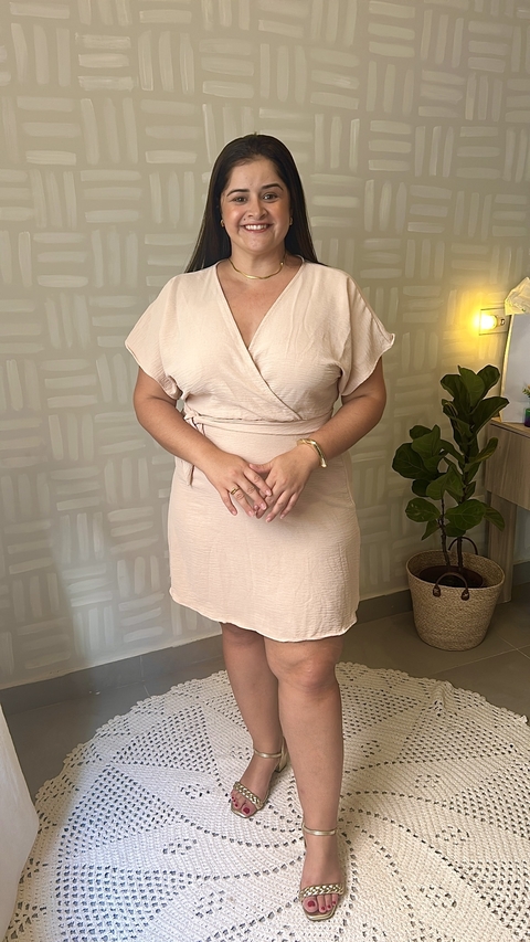 VESTIDO CURTO COM MANGA - BEGE - comprar online