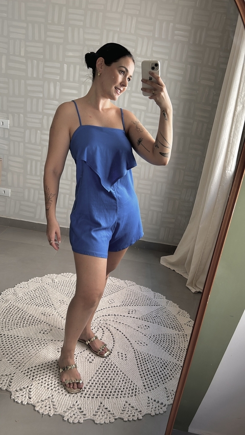 MACACÃO CURTO COM DETALHE FRONTAL - AZUL - comprar online