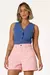 BERMUDA JEANS MEIA COXA MOM CINTURA ALTA - COR ROSA - Natasha Closet