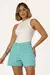 BERMUDA JEANS MEIA COXA MOM CINTURA ALTA - COR VERDE MENTA - Natasha Closet