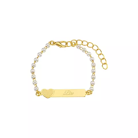 Pulseira infantil personalizada - De plaquinha coração - Corrente pérola