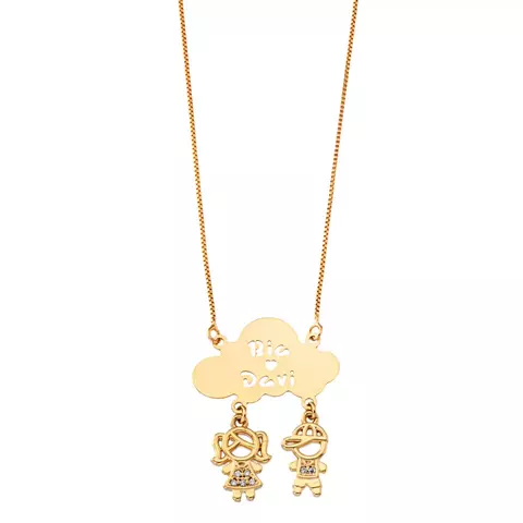 Colar nuvem com boneco cravejado de zircônia