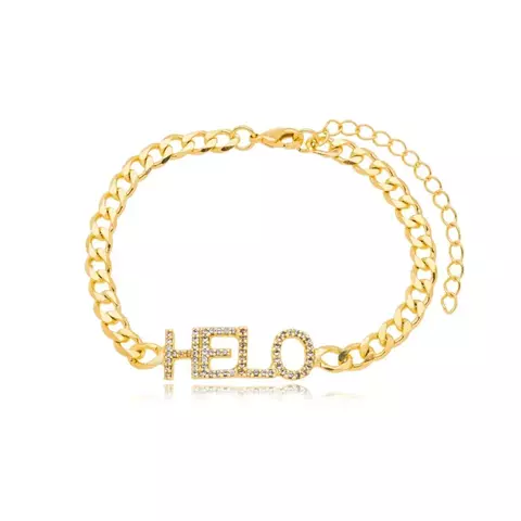 Pulseira elos gourmet + letras de zircônia