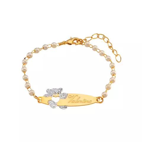 Pulseira infantil personalizada - De plaquinha ursinho- Corrente pérola