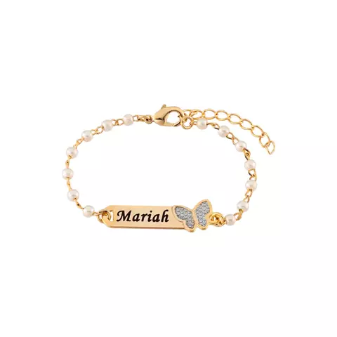 Pulseira infantil personalizada - De plaquinha borboleta - Corrente pérola