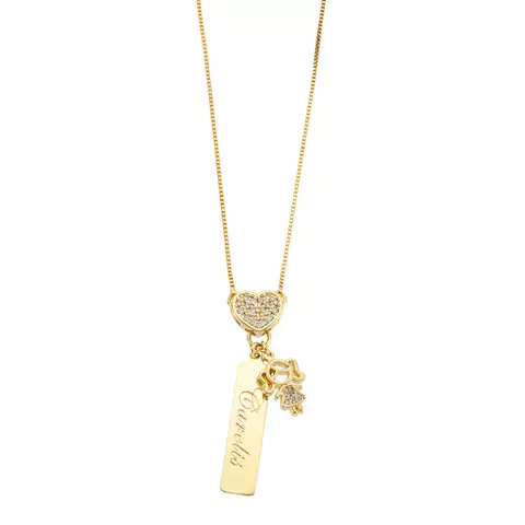 Colar coração e boneco cravejados + nome personalizado