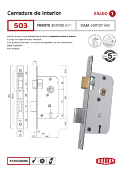 Cerradura de Interior Frente Chico "Kallay" 503 (1 Paleta) - comprar online