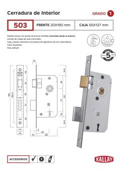 Cerradura de Interior Frente Chico "Kallay" 503 (1 Paleta) - comprar online