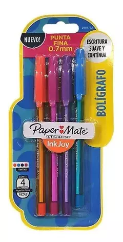 Boligrafo Paper Mate Kilometrico Punta Fina 0.7mm X4 Colores