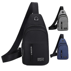 Bolso pequeño de lona con cremallera para hombre, bolsa de pecho de Color sóli - tienda online