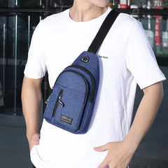 Bolso pequeño de lona con cremallera para hombre, bolsa de pecho de Color sóli
