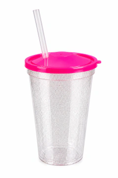 VASO PLASTICO GLITTER FLUO 500cc con Sorbete y tapa x100 unidades - tienda online