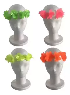 Tiara C/elastico flor tela FLUO lisa. BULTO X 120 TIARA C/E LASTICO FLOR TELA FLUO LISO