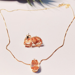 Conjunto Colar e Brinco Cristal Citrino Folheado a Ouro 18k