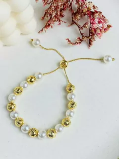 Pulsera – Balines rayados y perlas