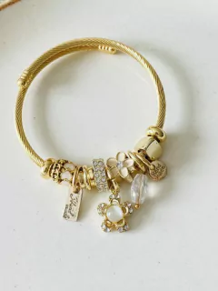 Pulsera pandorita flor cristal beige