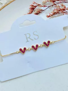 Pulsera Trío Corazón fucsia