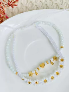Tobillera – Blanca con margaritas.