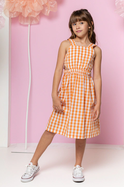VESTIDO HELENA LISTRAS LARANJA