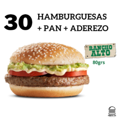 30 Hamburguesas "Rancho Alto" de 80grs con pan "fargo c/sesamo" + Aderezo - comprar online