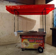 Carrito de hot dogs/hamburguesas con toldo