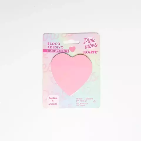 Bloco Adesivo Pink Vibes Transparente Coração 72Mmx72mm 50F
