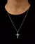 CONJUNTO: CORRENTE CUBINHO 1MM + PINGENTE CRUZ CRAVEJADA RETA