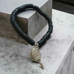 Pulseira Disco Preta Com Pingente Beach Tênnis