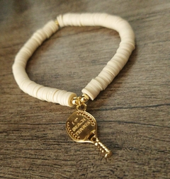 Pulseira Disco Bege Com Pingente Beach Tênnis
