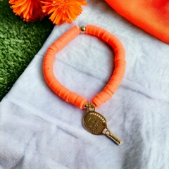 Pulseira Disco Laranja Com Pingente Beach Tênnis