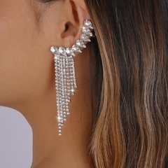 Brincos Ear Cuff Feminino Longo Franja Strass - loja online