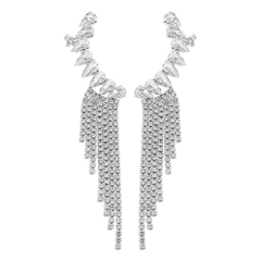 Brincos Ear Cuff Feminino Longo Franja Strass